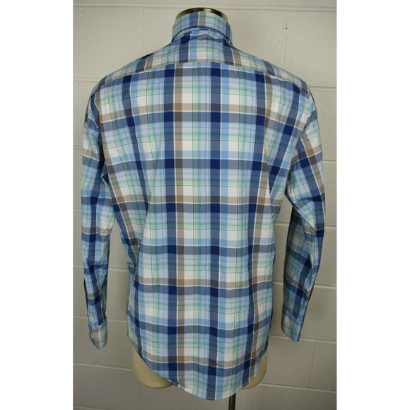Peter Millar Crown Sport Mens Button Front Blue Plaid Shirt‎ Large - Picture 4 of 8